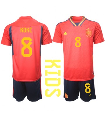 Spain Koke #8 Replica Home Stadium Kit for Kids World Cup 2022 Short Sleeve (+ pants)